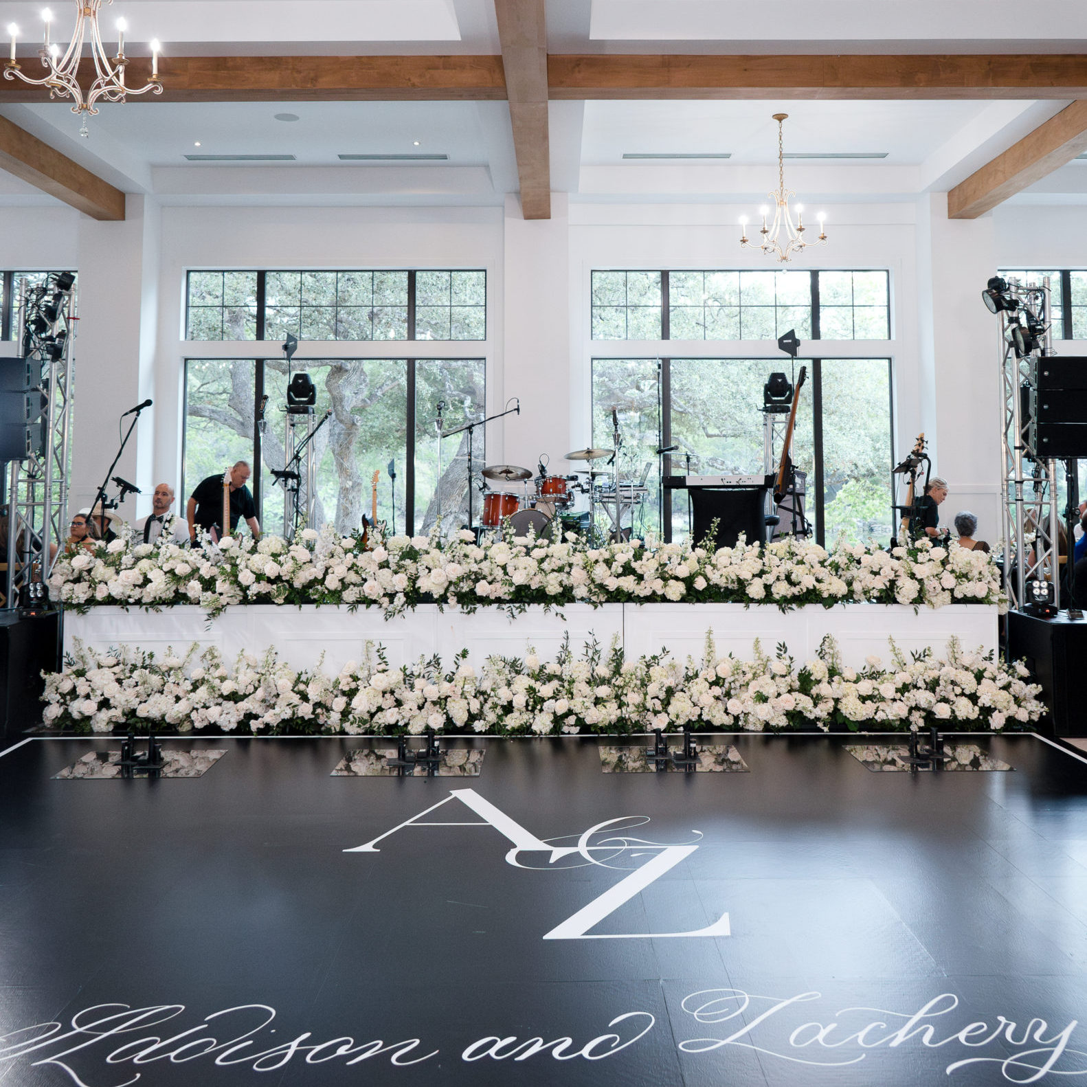 The Preserve at Canyon Lake ballroom with a custom dancefloor and elevated stage for a live band