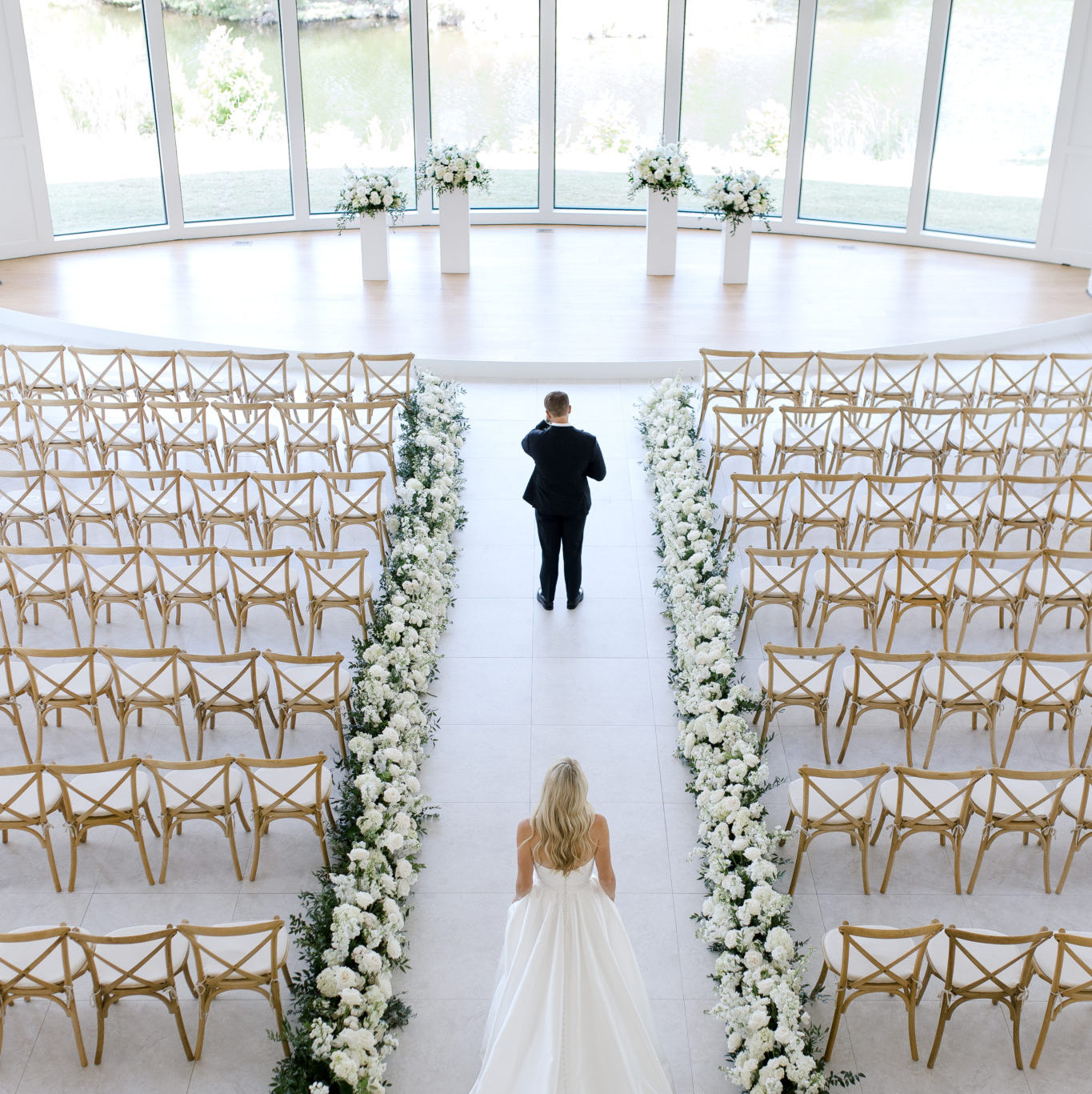 Wedding Venue Chapel with Bride and Groom first looks